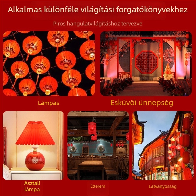 LED piros gyertya alakú izzó E27-es és E14-es csatlakozóval, hegyes formájú, Buddhának felajánláshoz, kristálylámpa