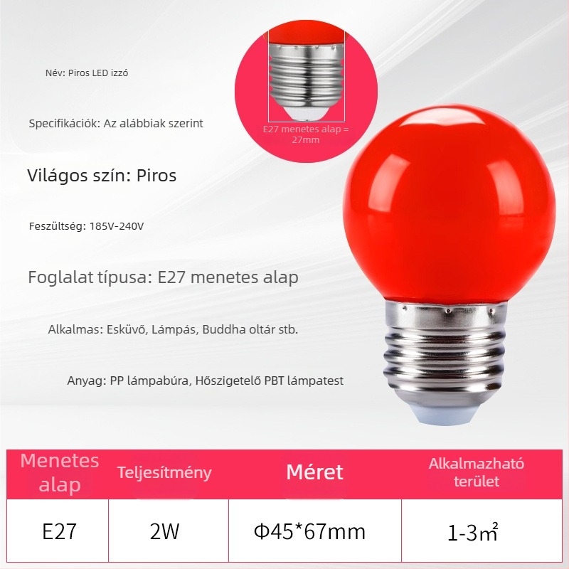 LED piros gyertya alakú izzó E27-es és E14-es csatlakozóval, hegyes formájú, Buddhának felajánláshoz, kristálylámpa