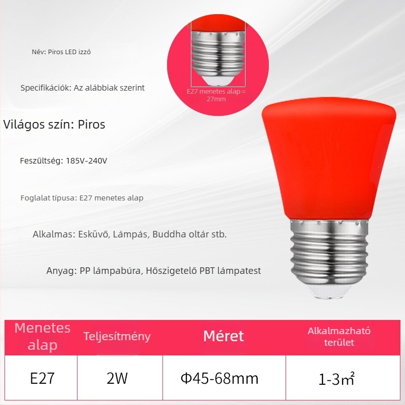 LED piros gyertya alakú izzó E27-es és E14-es csatlakozóval, hegyes formájú, Buddhának felajánláshoz, kristálylámpa
