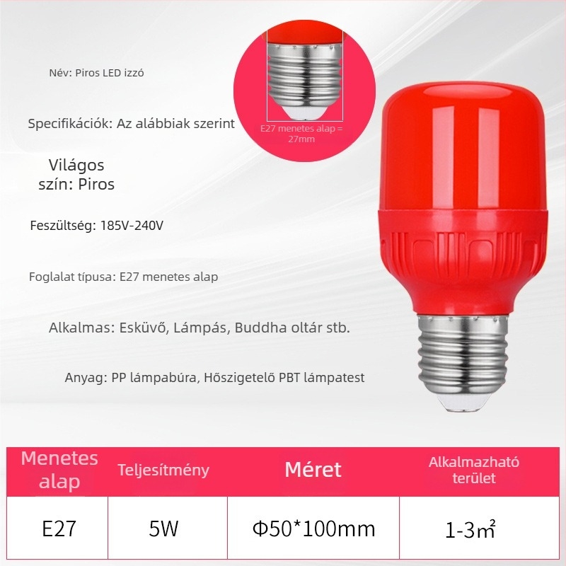 LED piros gyertya alakú izzó E27-es és E14-es csatlakozóval, hegyes formájú, Buddhának felajánláshoz, kristálylámpa