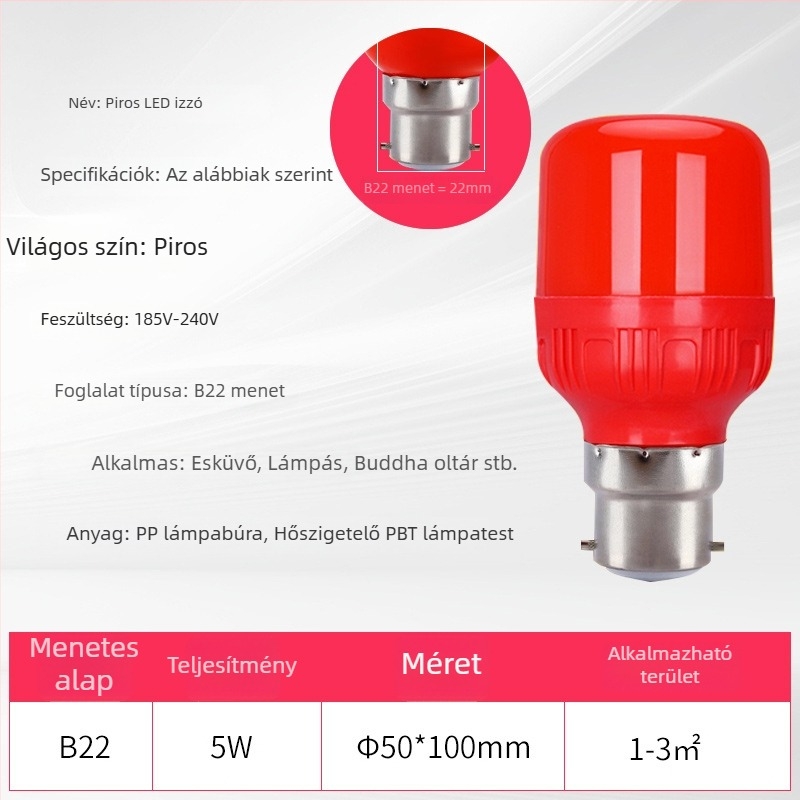 LED piros gyertya alakú izzó E27-es és E14-es csatlakozóval, hegyes formájú, Buddhának felajánláshoz, kristálylámpa