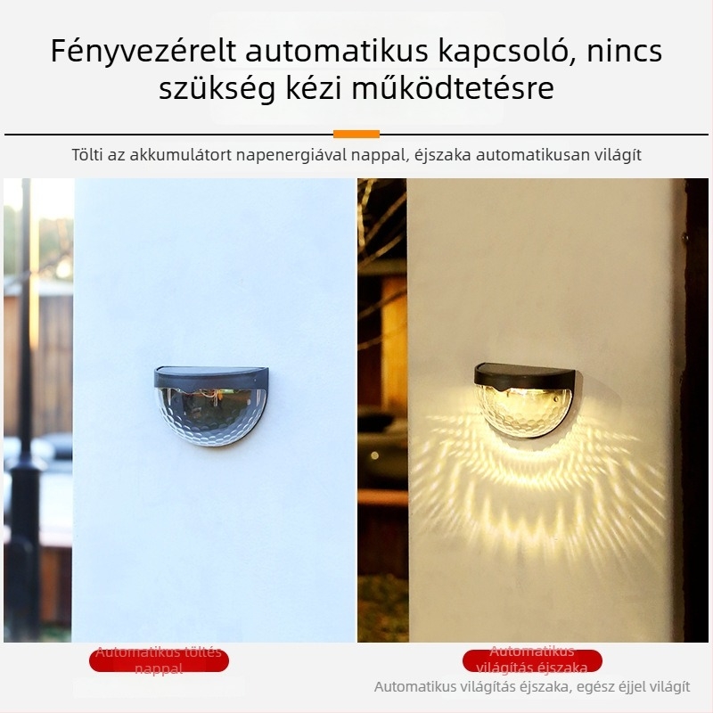 Napelemes félkör alakú falikar kültéri — dekoratív kert- és kerítésvilágítás