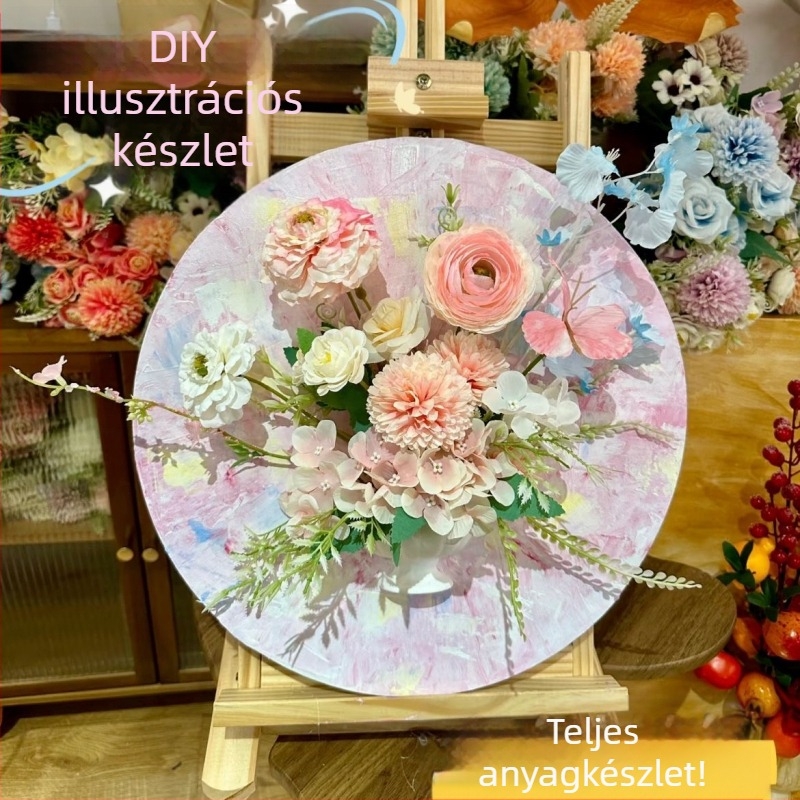 Megőrzött virágokkal falikép – gipsz vázzal, retro virág dekoráció olajfestményekhez