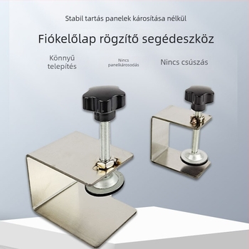 Rozsdamentes acélból készült szekrényajtó szerelési segédklipsz – faipari pozicionáló eszköz