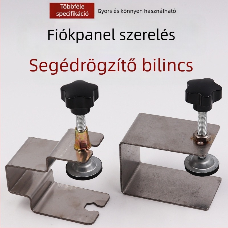 Rozsdamentes acélból készült szekrényajtó szerelési segédklipsz – faipari pozicionáló eszköz