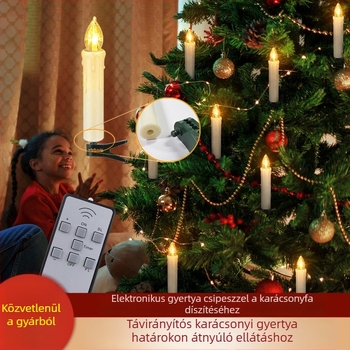 LED elektronikus gyertya távirányítóval karácsonyra, 9 cm, gyertya rögzítőklipszes a karácsonyfára