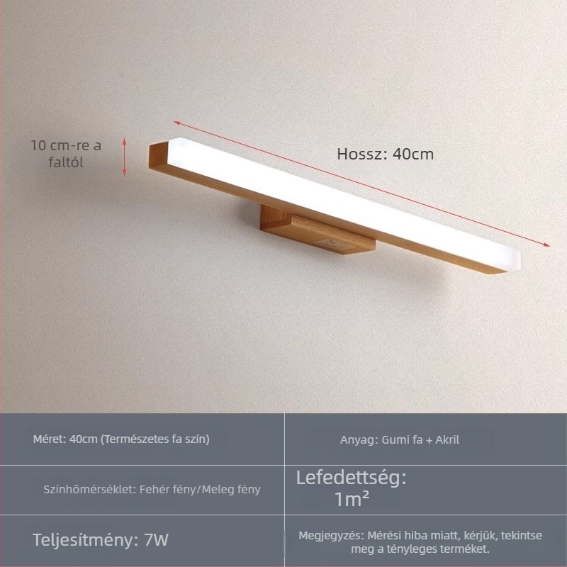 Nordic LED tükör előtti világítás fából készült tükrös szekrénnyel, sminkasztallal, vízálló, páramentes fürdőszobához, egyszerű, modern japán stílusú lámpa