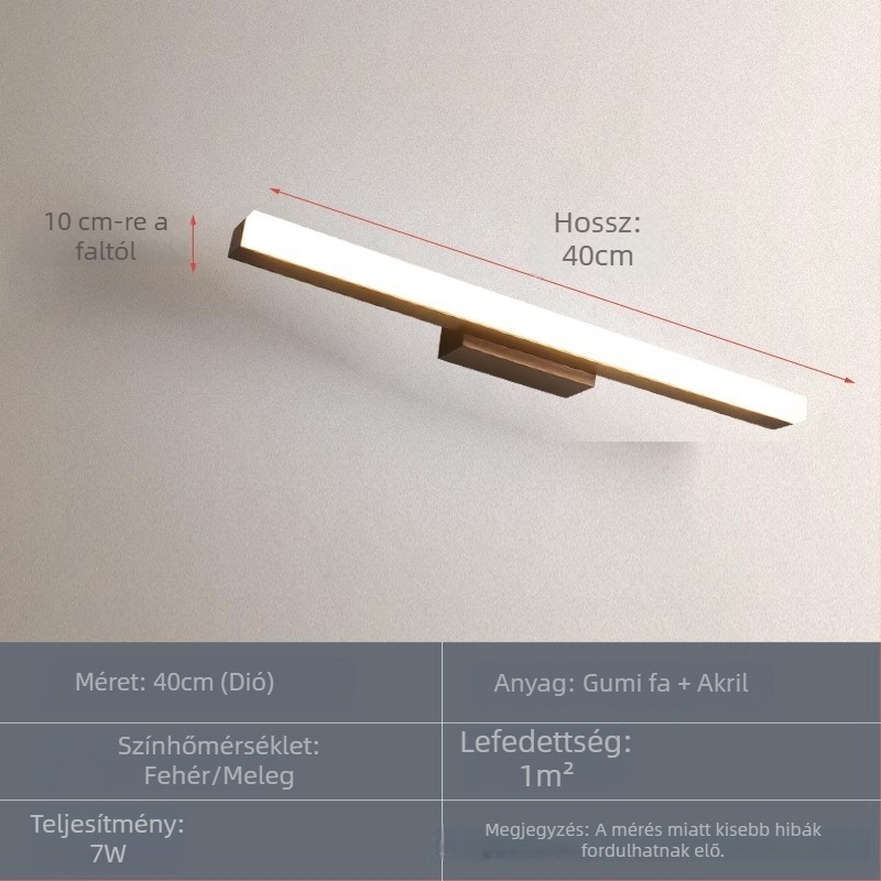 Nordic LED tükör előtti világítás fából készült tükrös szekrénnyel, sminkasztallal, vízálló, páramentes fürdőszobához, egyszerű, modern japán stílusú lámpa