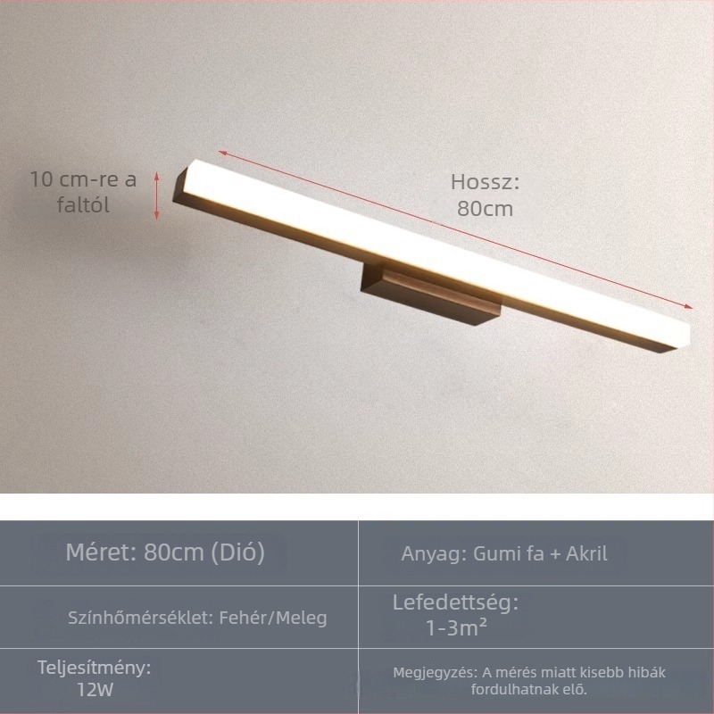 Nordic LED tükör előtti világítás fából készült tükrös szekrénnyel, sminkasztallal, vízálló, páramentes fürdőszobához, egyszerű, modern japán stílusú lámpa