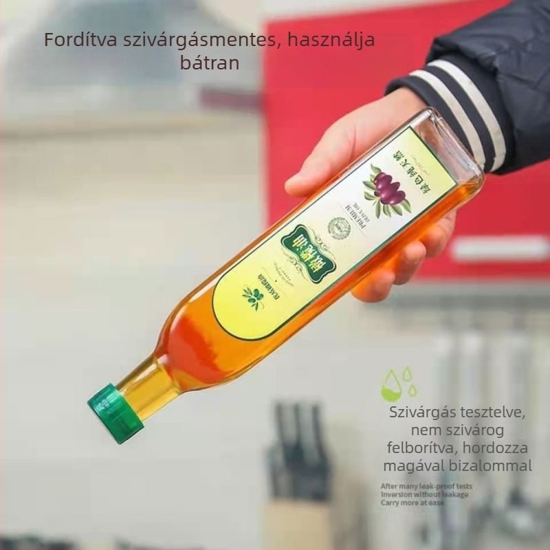 Átlátszó, négyzet alakú üveg olajtartó palack olívaolajhoz, kamélia-olajhoz, dióolajhoz és szezámolajhoz