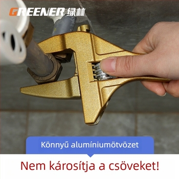 Állítható fürdőszobai kulcs rövid nyéllel és széles állkapcsokkal, sokoldalú a csaptele felszereléséhez szűk helyeken
