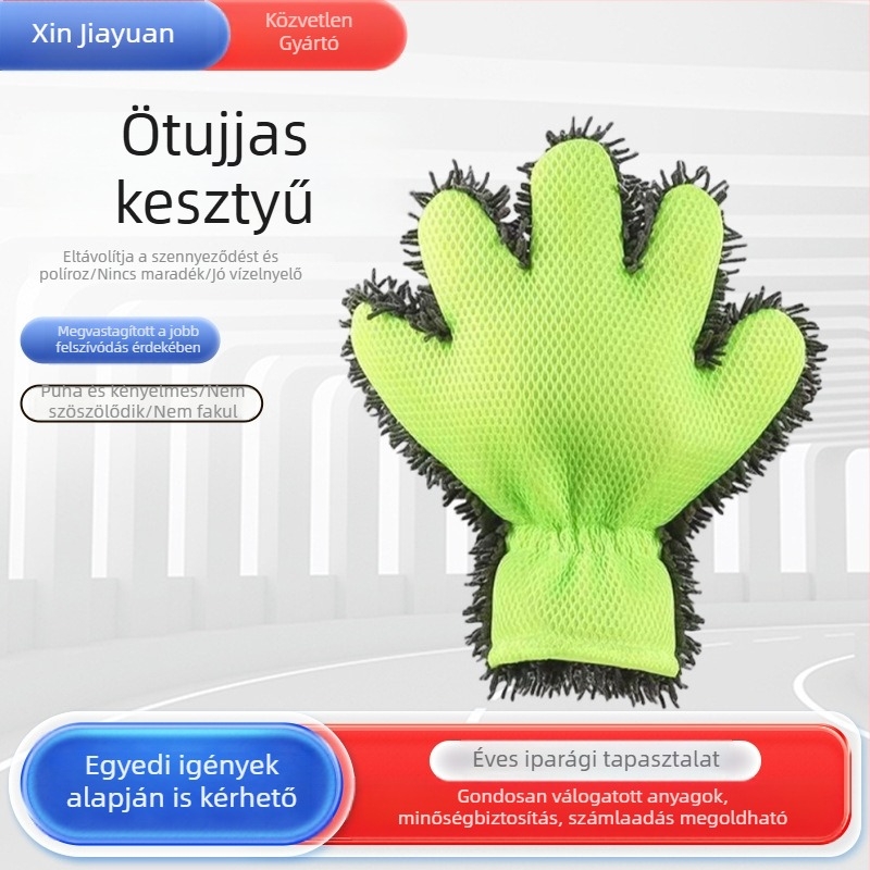 Kétoldalas autómosó kesztyű Chenille korall plüssből, vastag, nedvszívó, nyom nélkül, szőrmentes, öt ujjas