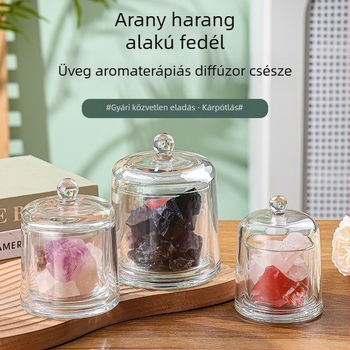 Üveg aromaterápiás gyertyatartó fedővel, láng nélkül, kristályköves diffúzor, dekoratív üvegpohár
