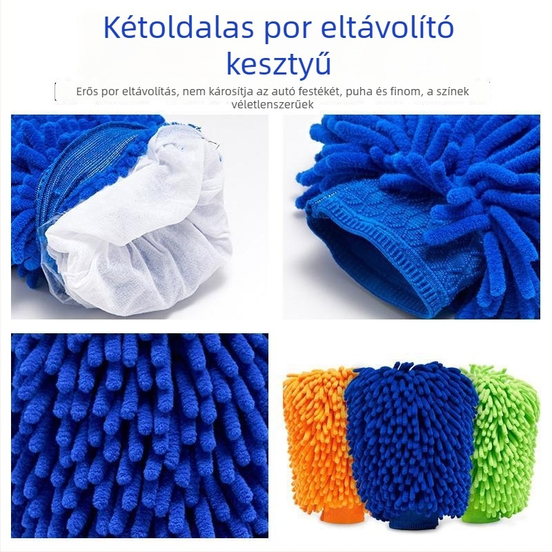 Kétoldalas vastagított vízálló autómosókesztyű Chenille korall velúrral