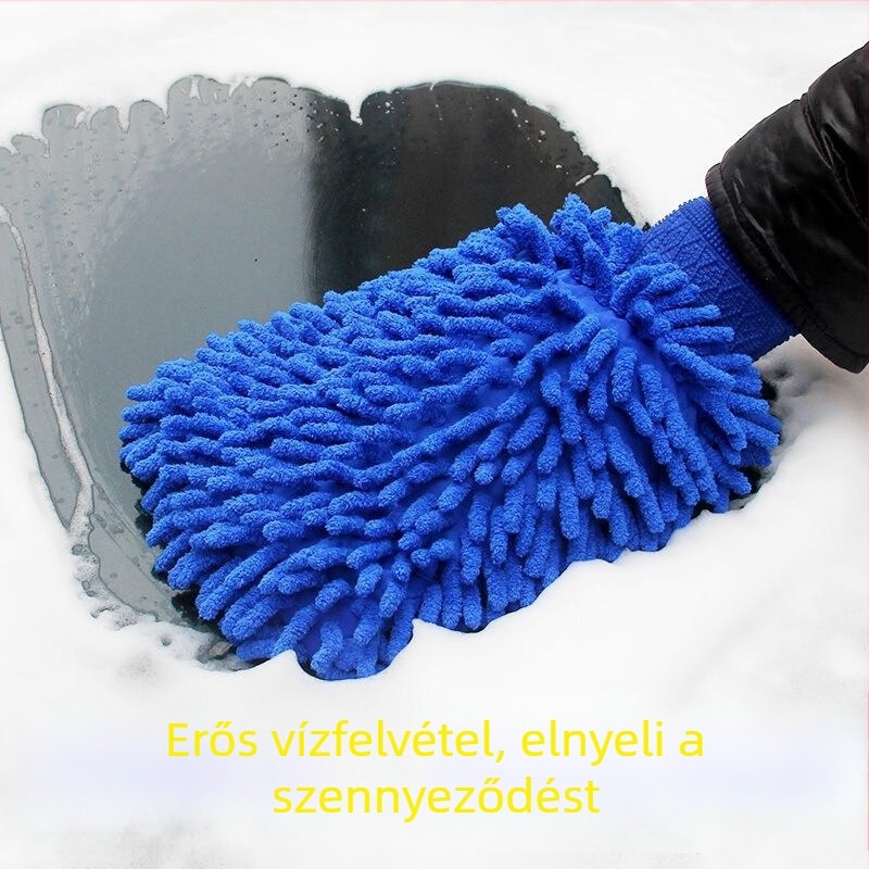 Kétoldalas vastagított vízálló autómosókesztyű Chenille korall velúrral