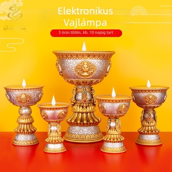 Tibeti-stílusú újratölthető elektronikus vajlámpa otthoni oltárhoz, lotus LED örök fény