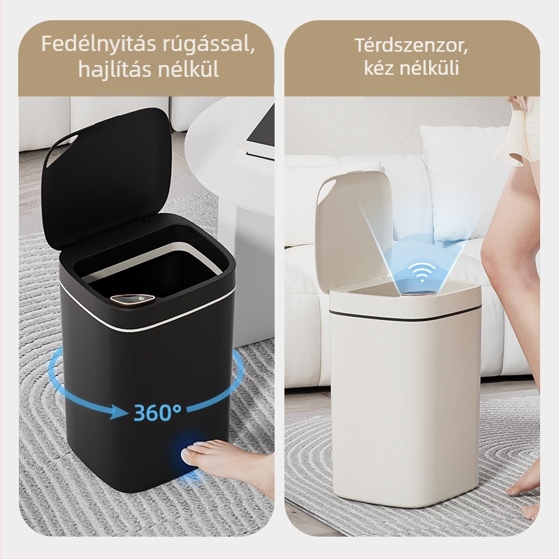 Intelligens szenzoros szemetesfedél, elegáns dizájn otthoni és fürdőszobai használatra, nagy kapacitás