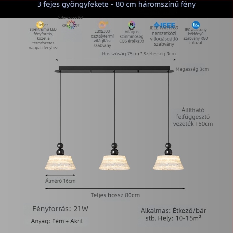 Háromfejű olasz minimalistista függőlámpa víz-hullám mintázattal, szigetre, bárhoz és hálószobába