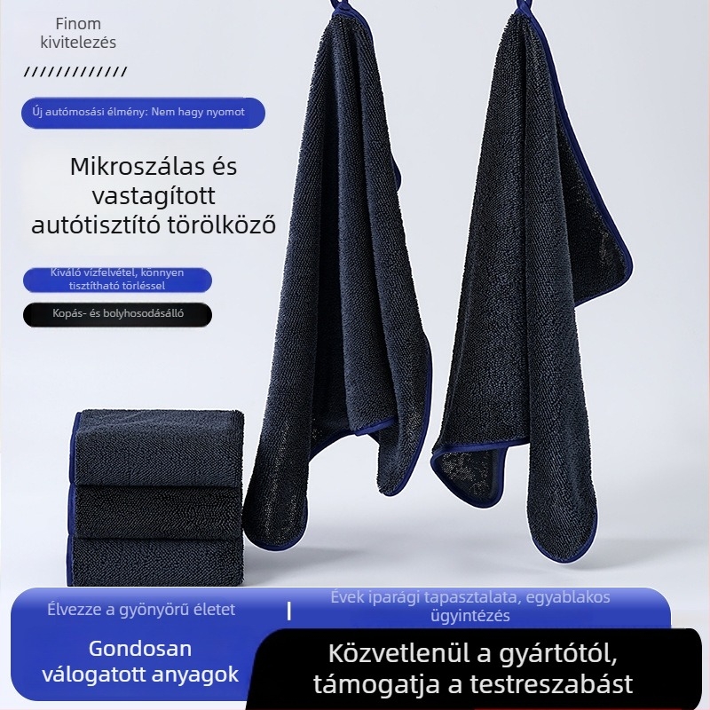 Finomrost mikroszálas autómosó törölköző, fonott textúrával, vastag, nedvszívó