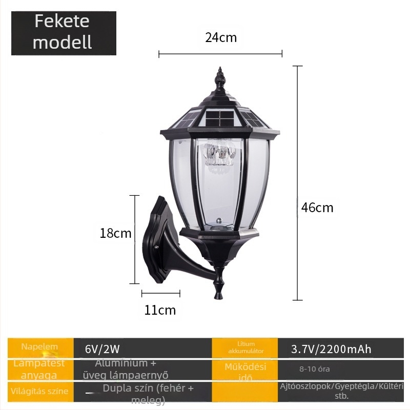 Napelemes oszloplámpa kültéri kerthez – LED, IP65, 7W, 6V