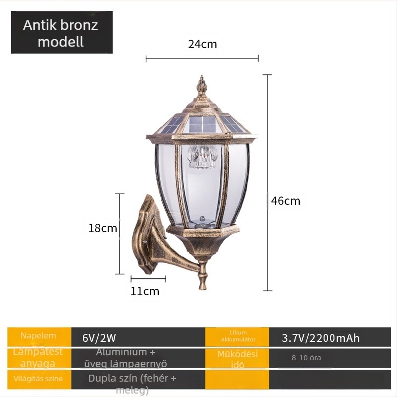 Napelemes oszloplámpa kültéri kerthez – LED, IP65, 7W, 6V