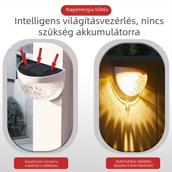 Napelemes falikar kültéri használatra, LED kert- és udvari lámpa, lépcsővilágítás, IP65 védelem