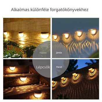 Napelemes falikar kültéri használatra, LED kert- és udvari lámpa, lépcsővilágítás, IP65 védelem