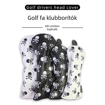 Golf koponya mintás fa nyélvédő, forgatható számjegy-lemez, rugalmas pánttal, 1/3/5/UT jelölésekkel, védő sapka, két színben.