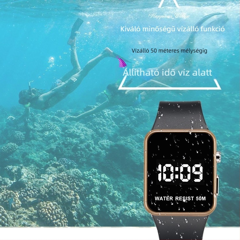 Uniszex digitális óra diákoknak – minimalist, sportos casual stílus, éjszakai világítás, 50m vízállóság