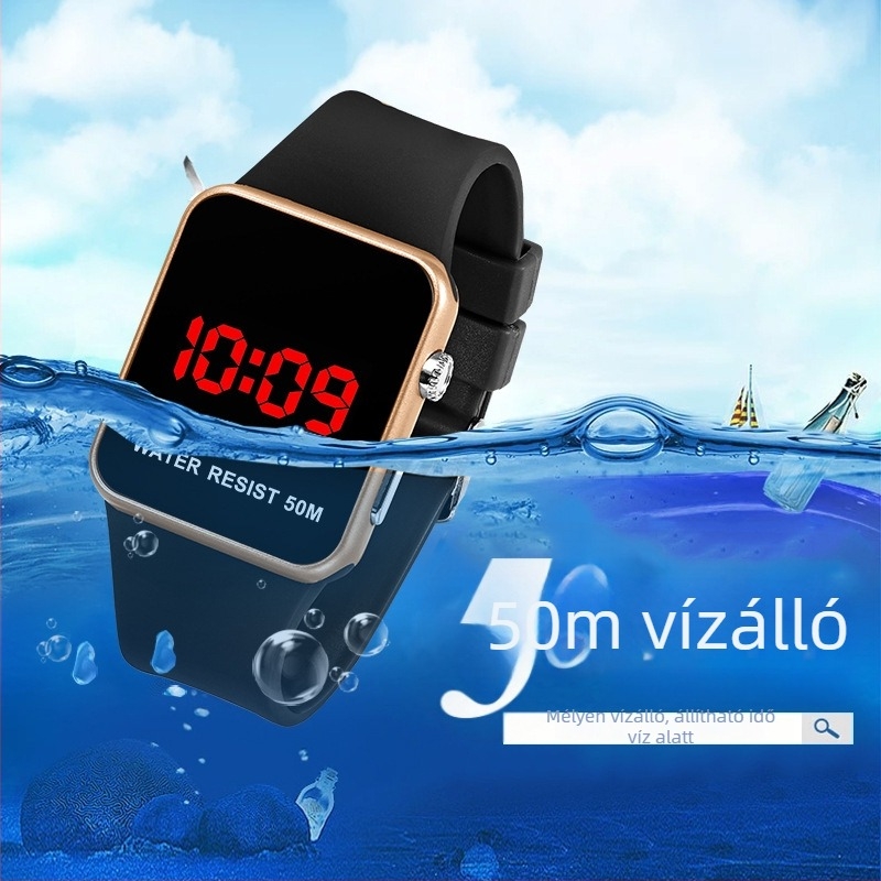 Uniszex digitális óra diákoknak – minimalist, sportos casual stílus, éjszakai világítás, 50m vízállóság