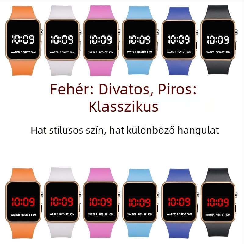 Uniszex digitális óra diákoknak – minimalist, sportos casual stílus, éjszakai világítás, 50m vízállóság