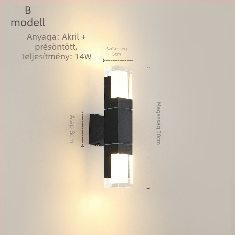 Kültéri LED kétszárnyú falikar, vízálló, akril, felfelé és lefelé világít