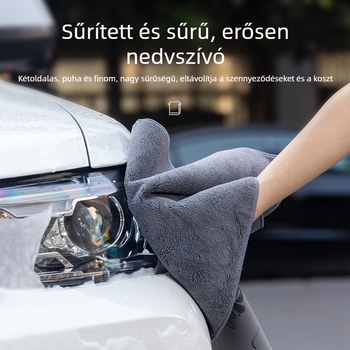 Kétrétegű velúr- és korallos plüss autó törölköző, nagy nedvszívó képesség, szöszmentes, állandó szín, vastag, kétoldalas
