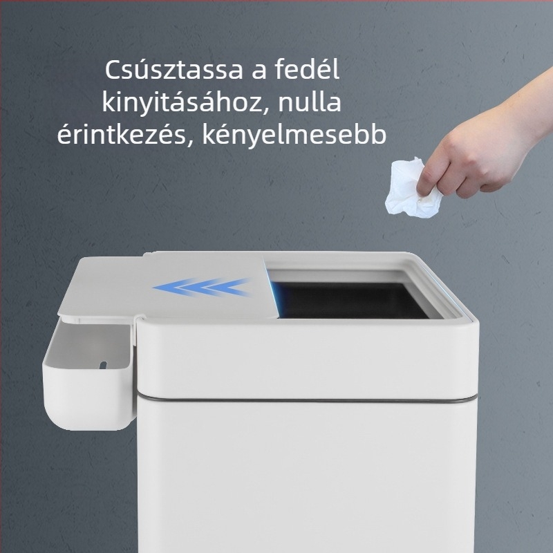 Okos szenzoros szemetes fedéllel, négyszögletes, rozsdamentes acélból, nagy kapacitású (12 L vagy több), otthoni használatra (konyha és hálószoba)