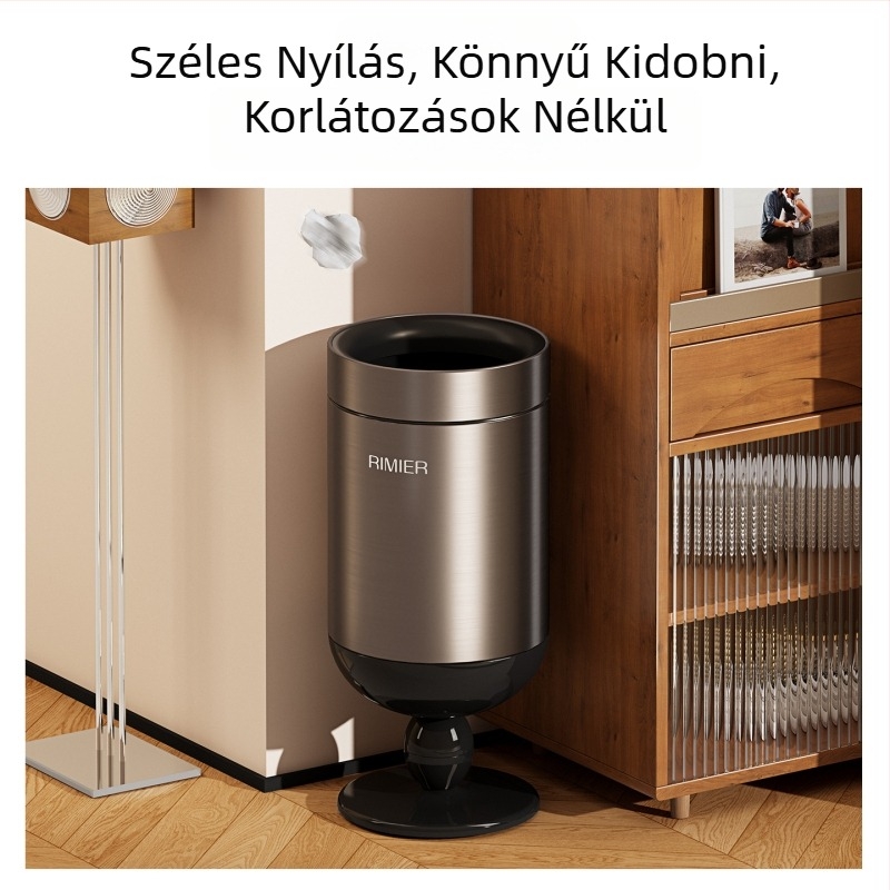 Magas, fedél nélküli hulladékgyűjtő, hengeralakú, rozsdamentes acélból, 12 L vagy nagyobb, otthoni használatra