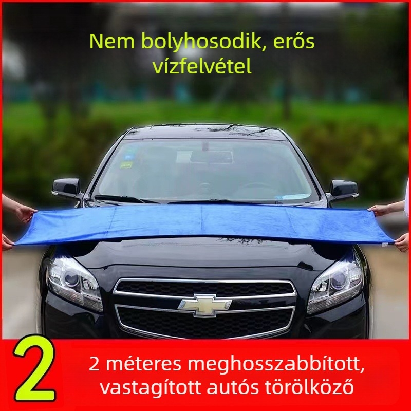 2 m hosszú mikroszálas autómosó törölköző – vastag, nedvszívó, nagy méretű, szöszmentes tisztító kendő autóhoz