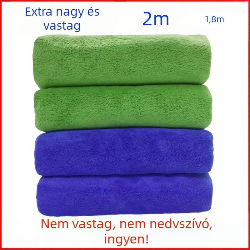 2 m hosszú mikroszálas autómosó törölköző – vastag, nedvszívó, nagy méretű, szöszmentes tisztító kendő autóhoz