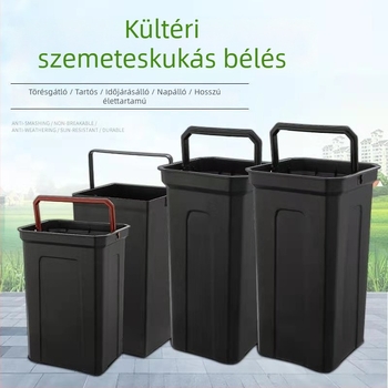 Fekete színű négyszögletes belső tartály, tűzálló, kültéri szemeteshez