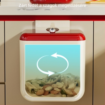 Konyhai kuka falra szerelhető, fedéllel, flip-top nyitású, 9 literes, ABS, otthoni használatra.