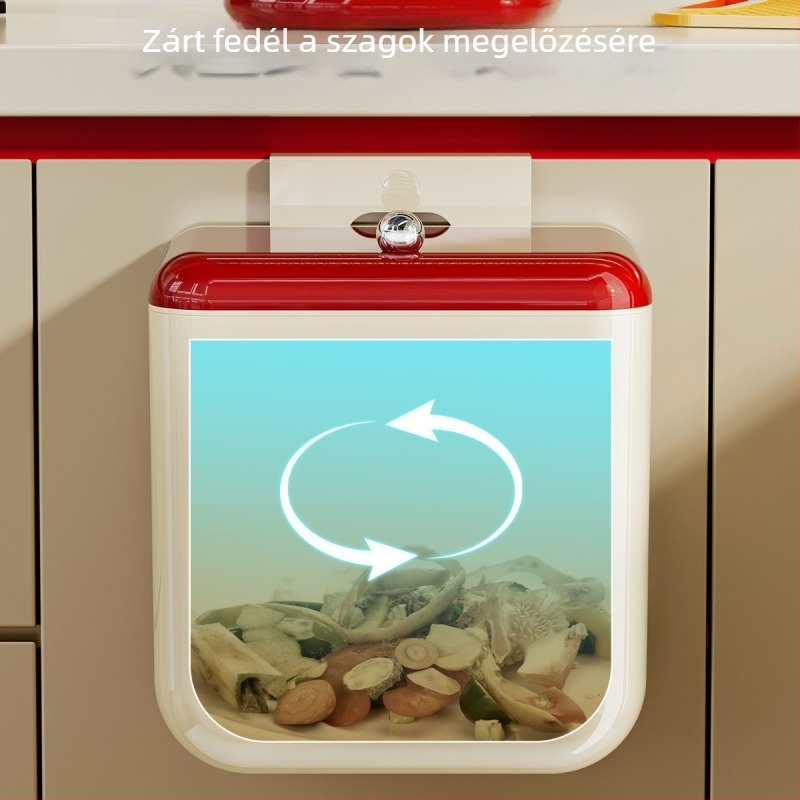 Konyhai kuka falra szerelhető, fedéllel, flip-top nyitású, 9 literes, ABS, otthoni használatra.