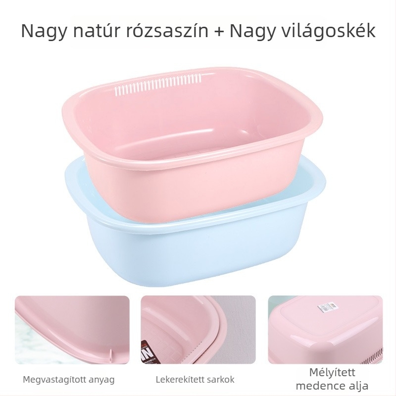 Jian'an műanyag téglalap alakú mosóedény arcápoláshoz, zöldségek és gyümölcsök öblítésére, leeresztéssel, otthoni vagy kollégiumi használatra