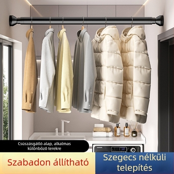 Fúrásmentes teleszkópos ruhaszárító rúd, állítható hosszúságú – balkonos használatra, zuhanyfüggönyhöz, hálószobai függönyökhöz és ruhák felakasztására a gardróbban