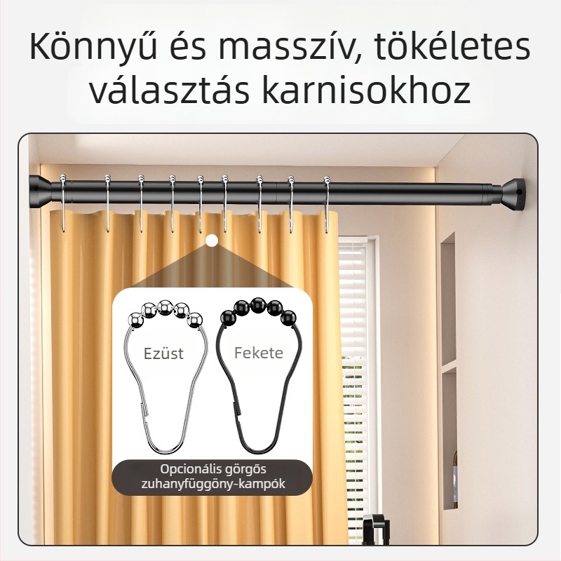 Fúrásmentes teleszkópos ruhaszárító rúd, állítható hosszúságú – balkonos használatra, zuhanyfüggönyhöz, hálószobai függönyökhöz és ruhák felakasztására a gardróbban