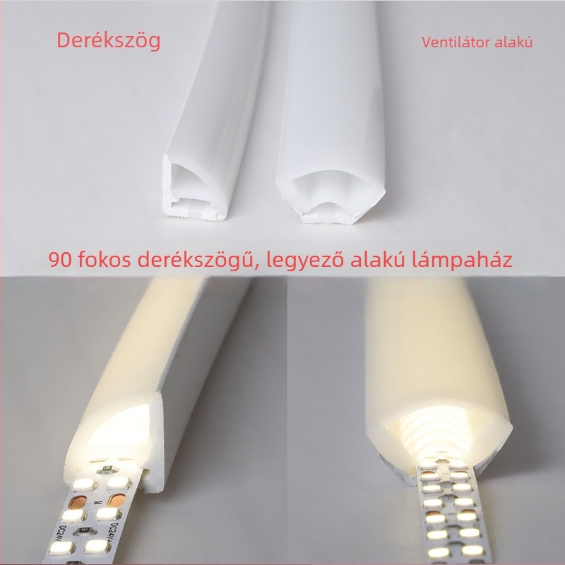Szilikon LED-szalag, 90°-os sarokkal, ventilátor alakú, beltéri és kültéri, rugalmas, vízálló.