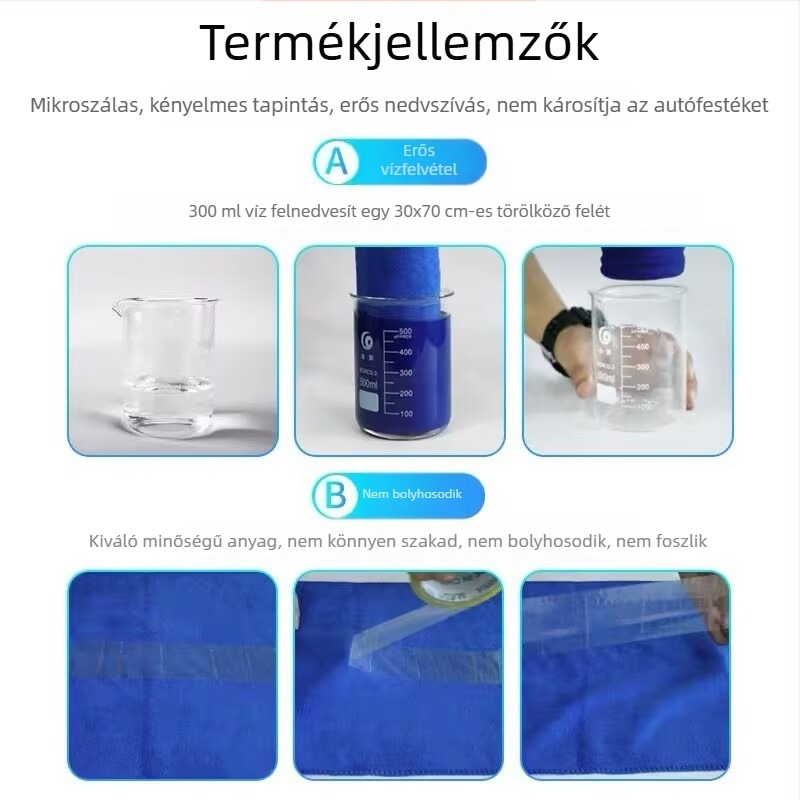 Mikroszálas autómosó kendő – nagy méretű, szöszmentes, kiváló nedvszívó, belső tisztításához, vastagított