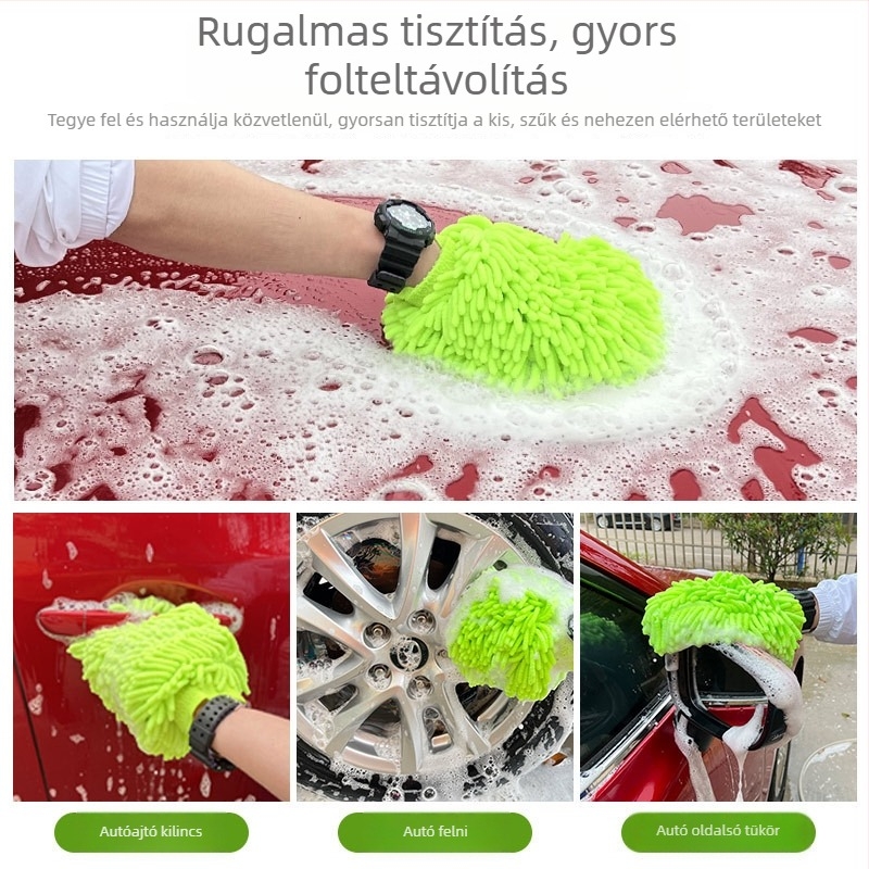Autó tisztító kesztyű dupla oldalú chenille kendővel, festéket kímélő