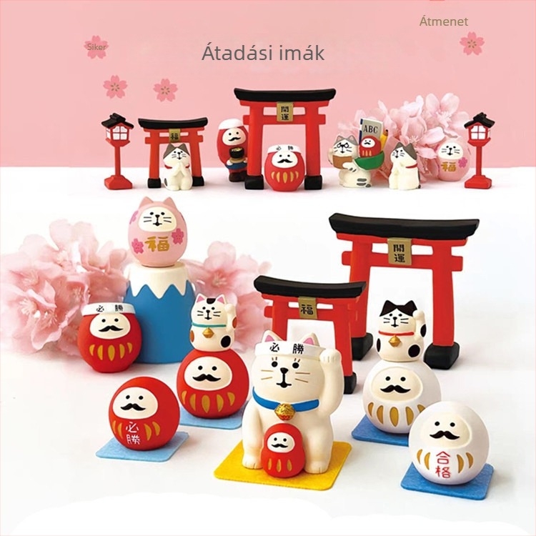 Japán stílusú macskafigura, Zakka dizájn, kreatív vak-dobozos gyanta dísztárgy, kézzel készített