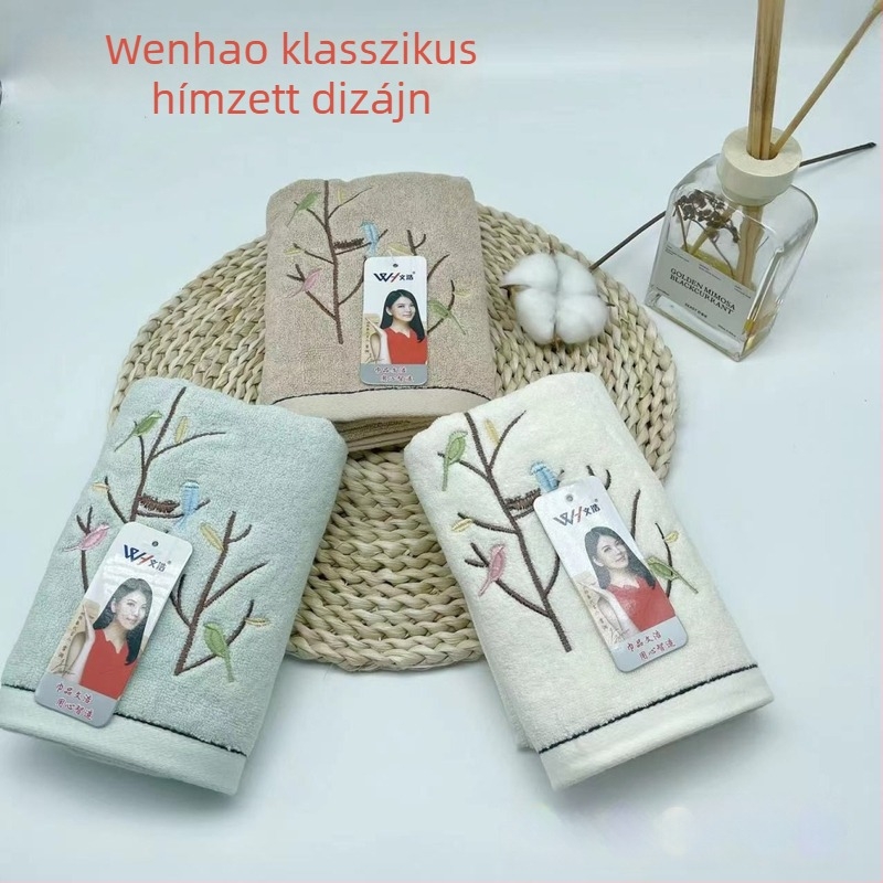 Wen Hao 100% pamut, extránagy méretű, vastag arctörölköző hímzéssel, művészi stílusban, otthoni használatra, nedvszívó és szöszmentes