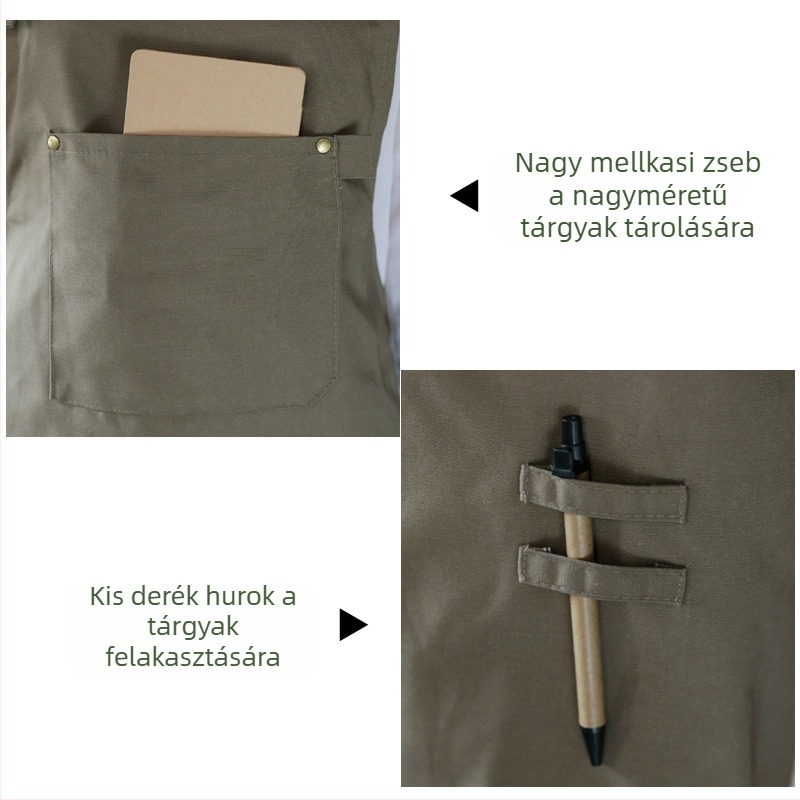 Koreai stílusú denim kötény egyedi logóval éttermek, konyhák, milk tea boltok és virágüzletek számára — uniszex, ujjatlan, egy méretű