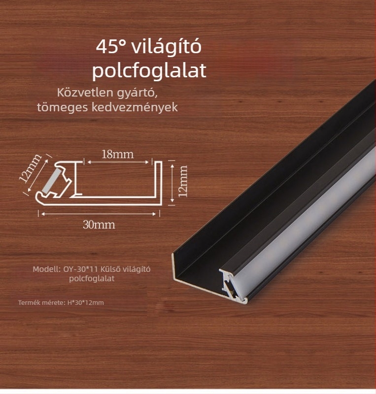 LED alumíniumcsatorna difuzorral a szekrényvilágításhoz, 18 mm-es slot, 1000 mm hosszú